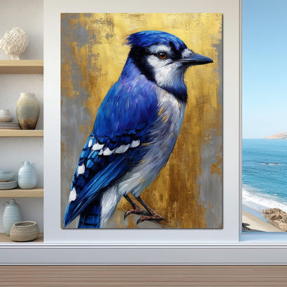 Golden Blue Jay Portrait Canvas Wall Art