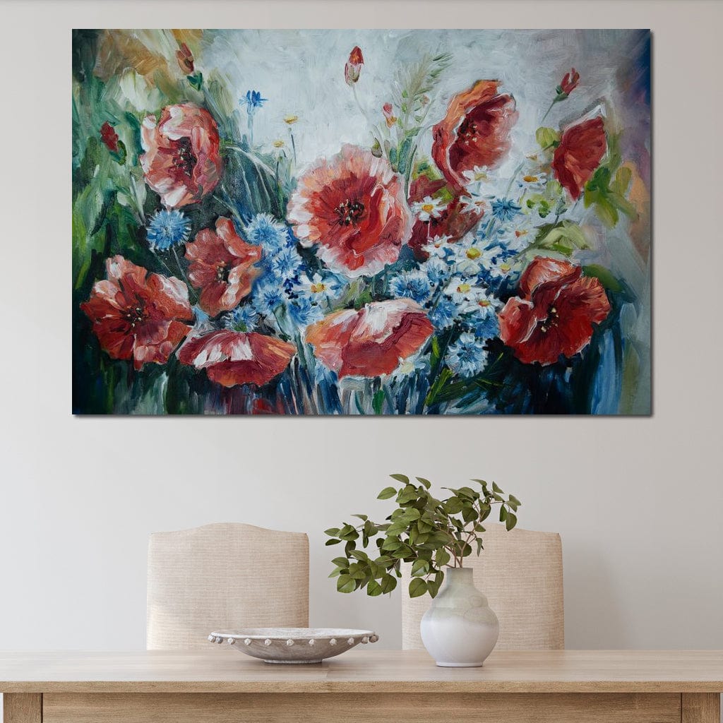 Poppies & Blue Flowers Canvas Wall Art