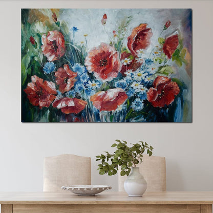 Poppies & Blue Flowers Canvas Wall Art