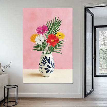 Pink Vase Garden Bouquet Canvas Wall Art