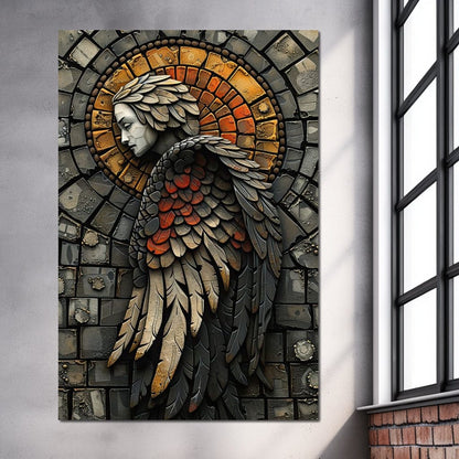 Ethereal Angel Guardian Mosaic Canvas Wall Art