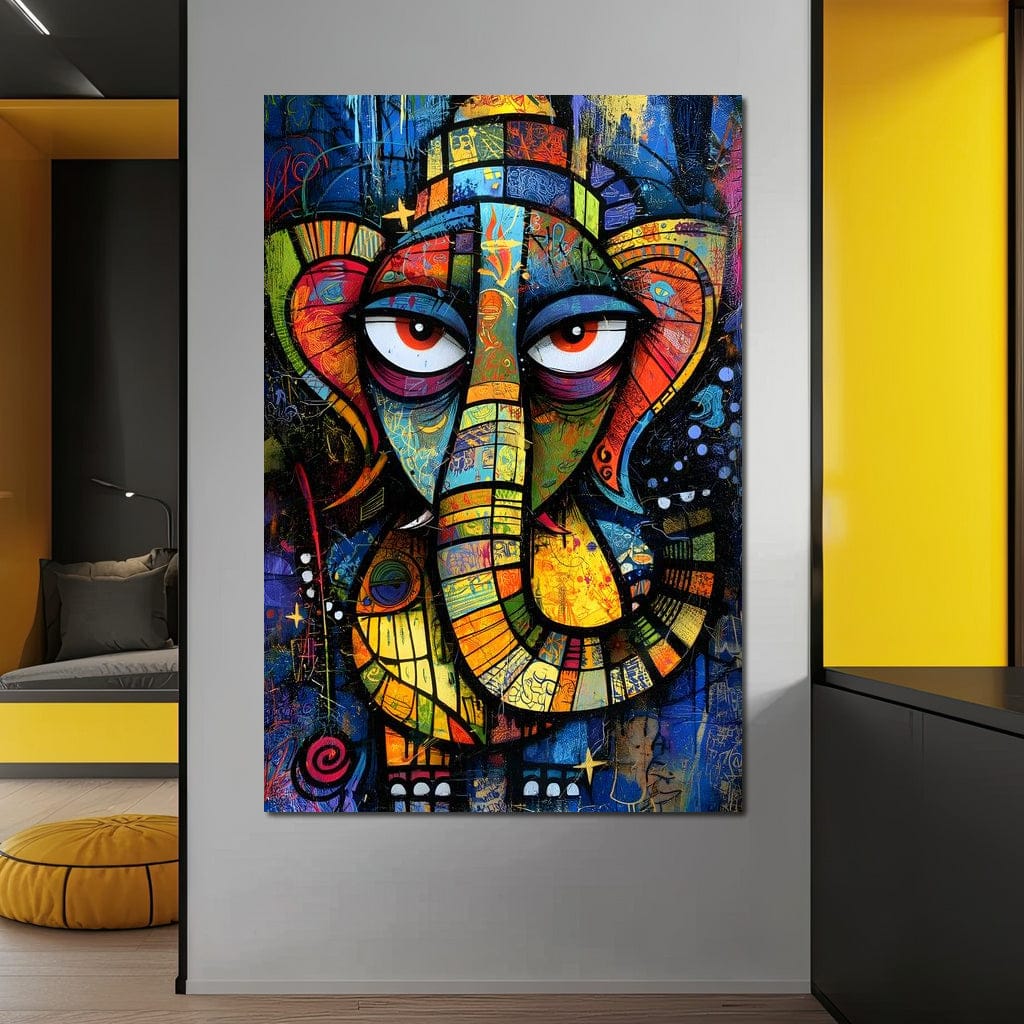 Prismatic Ganesha Portrait Canvas Wall Art
