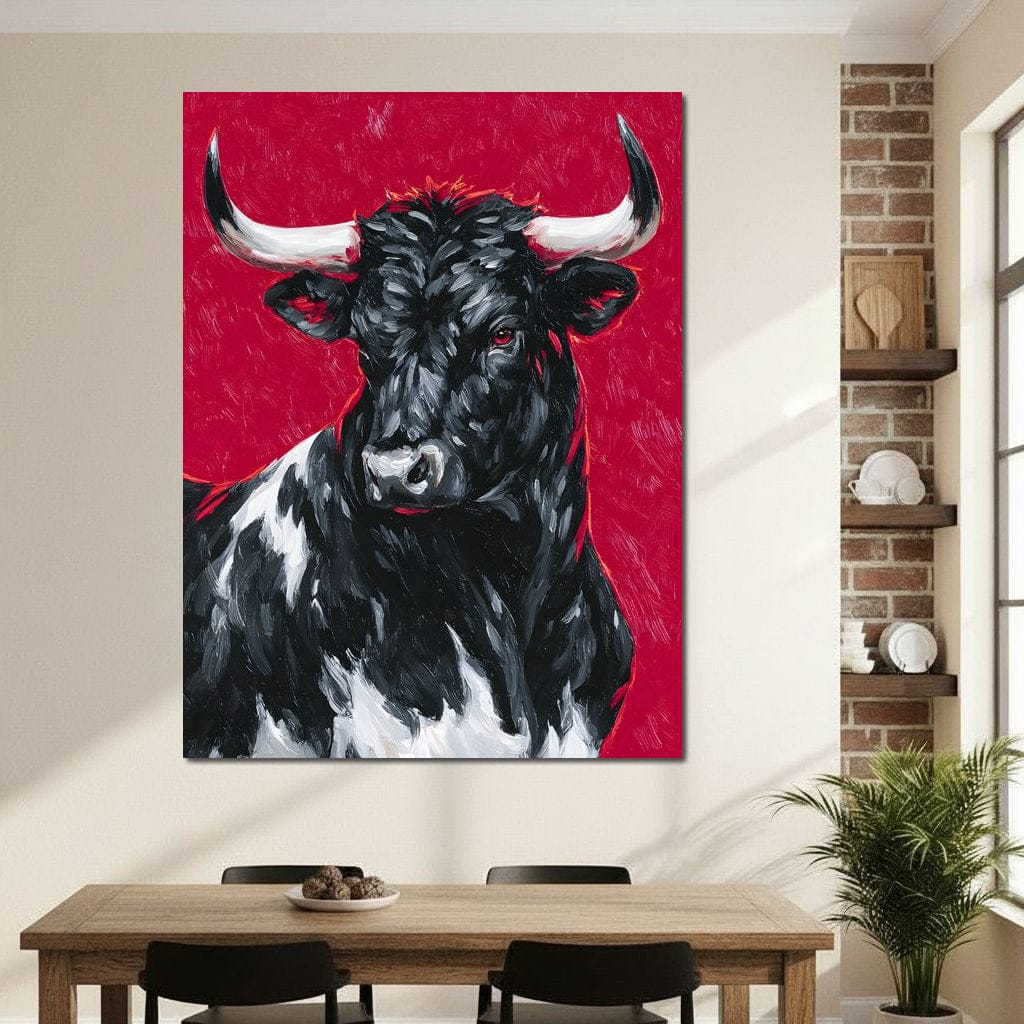 Bold Horned Bull Portrait Canvas Wall Art