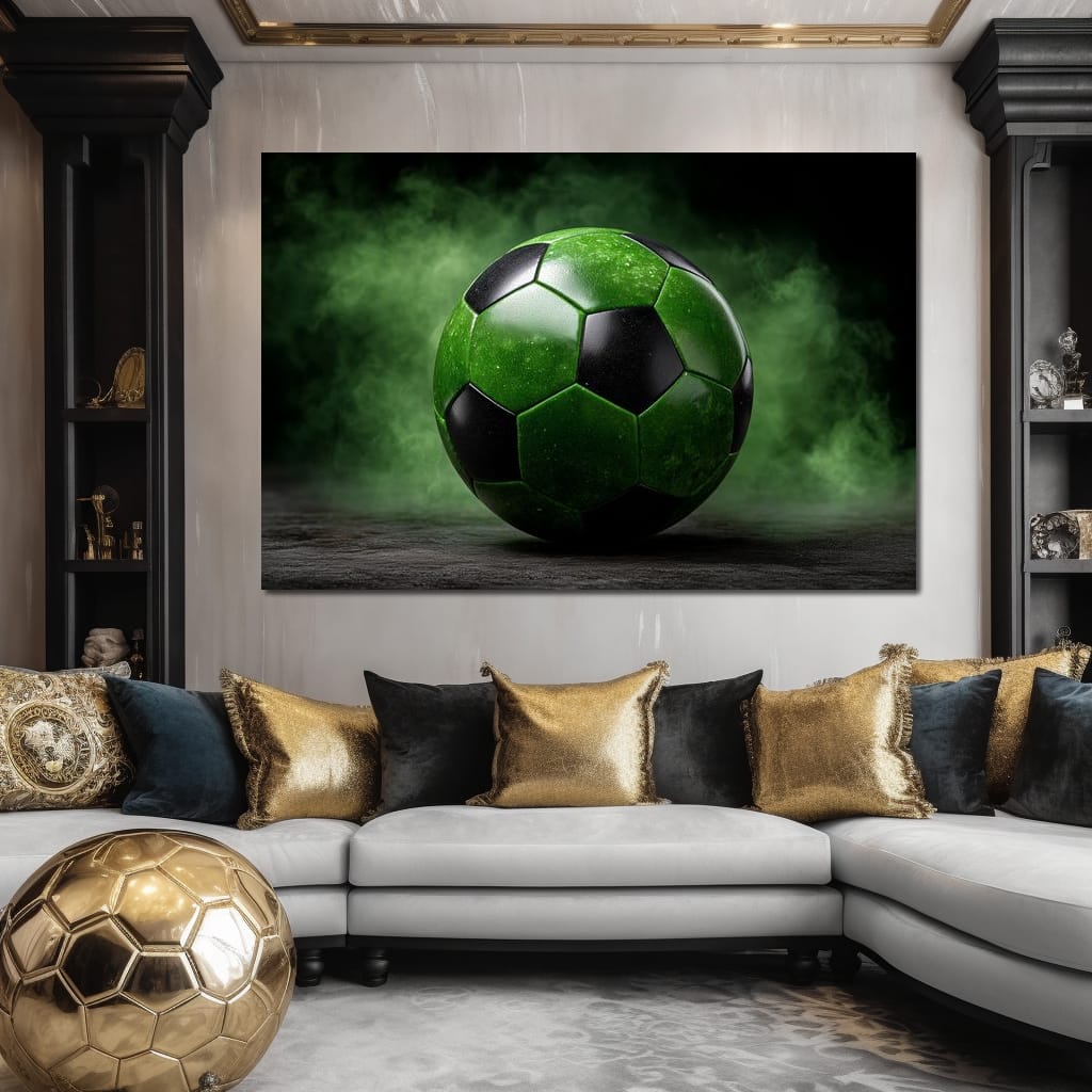 Emerald Soccer Ball Eclipse Canvas Wall Art