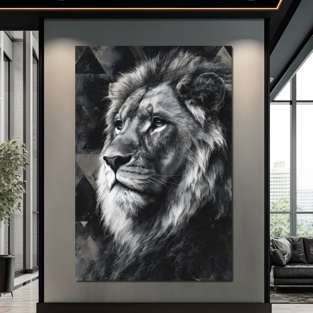 Monochrome Lion King Portrait Canvas Wall Art