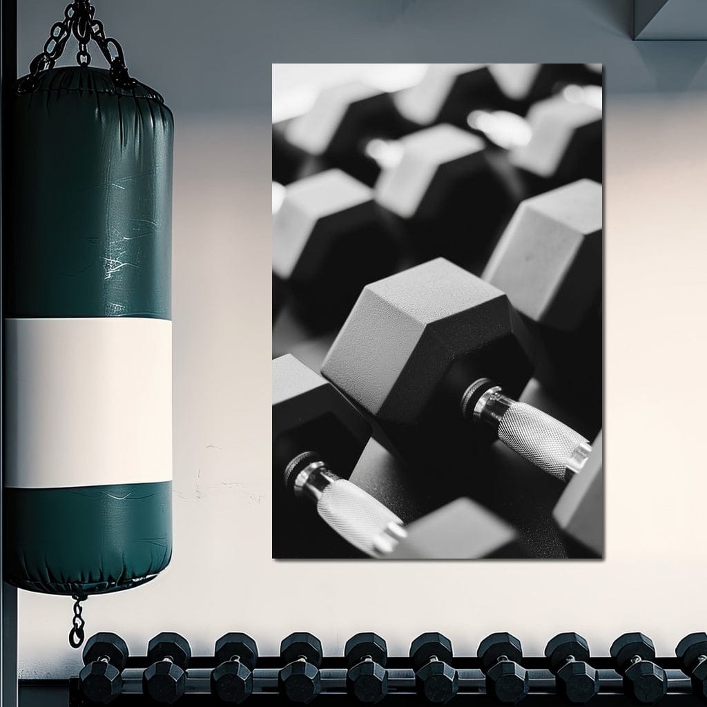 Monochrome Dumbbell Strength Canvas Wall Art