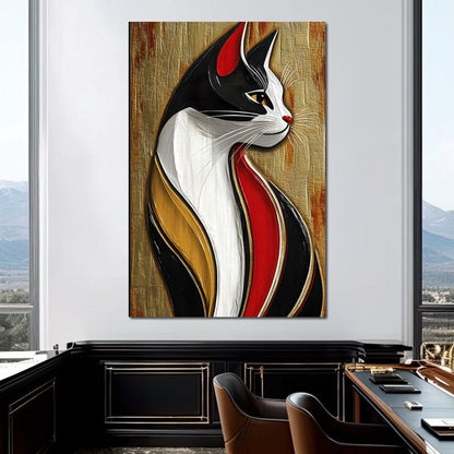 Feline Elegance on Textured Gold Canvas Wall Art
