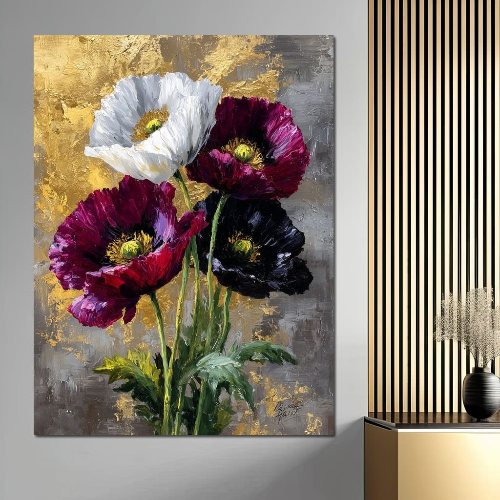 Gilded Poppies Quartet Canvas Wall Art