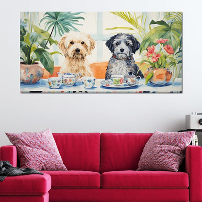 Teatime Tails and Blossoms Canvas Wall Art