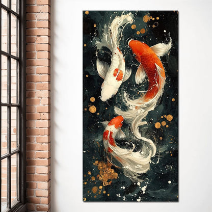 Koi Dance Under Golden Moon Canvas Wall Art