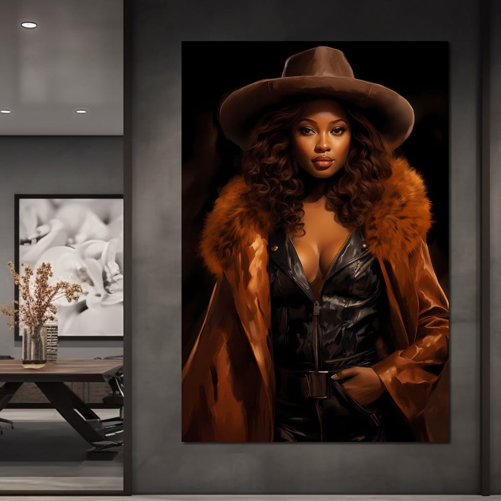 African Woman in Brown Fur Canvas Wall Art