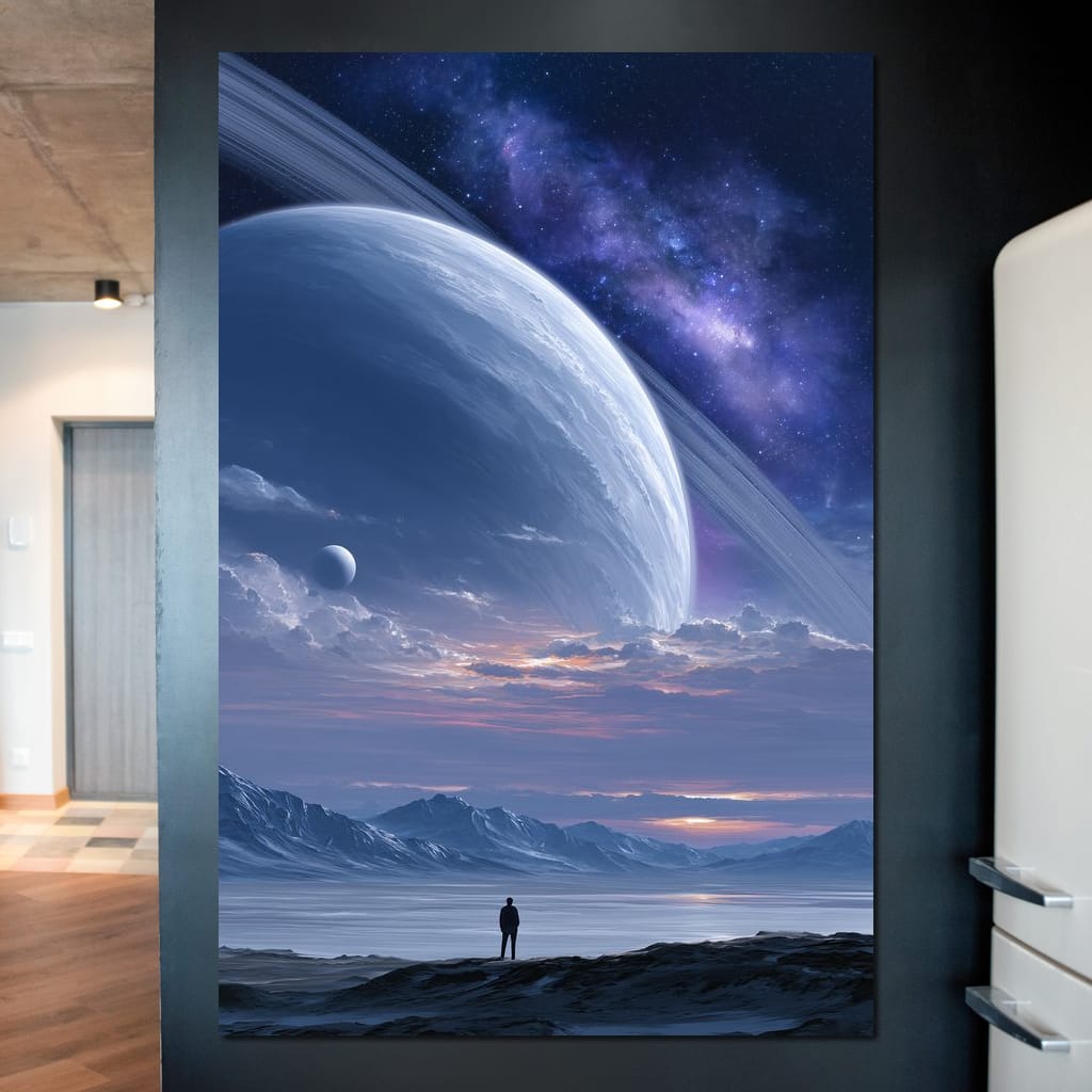 Rings of Saturn Night Sky Canvas Wall Art