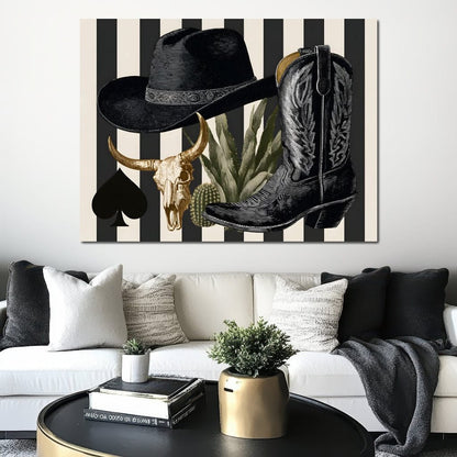 Cowboy Boot Hat Skull Cactus Canvas Wall Art