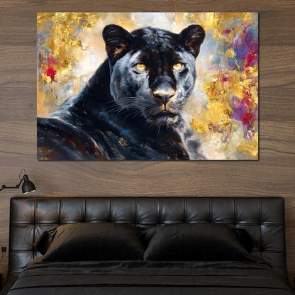 Golden Aura Black Panther Portrait Canvas Wall Art