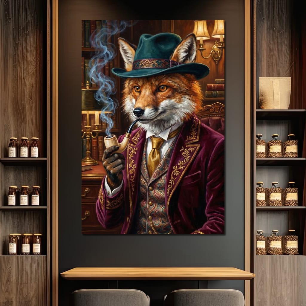 Gentleman Fox Smoking Canvas Wall Art