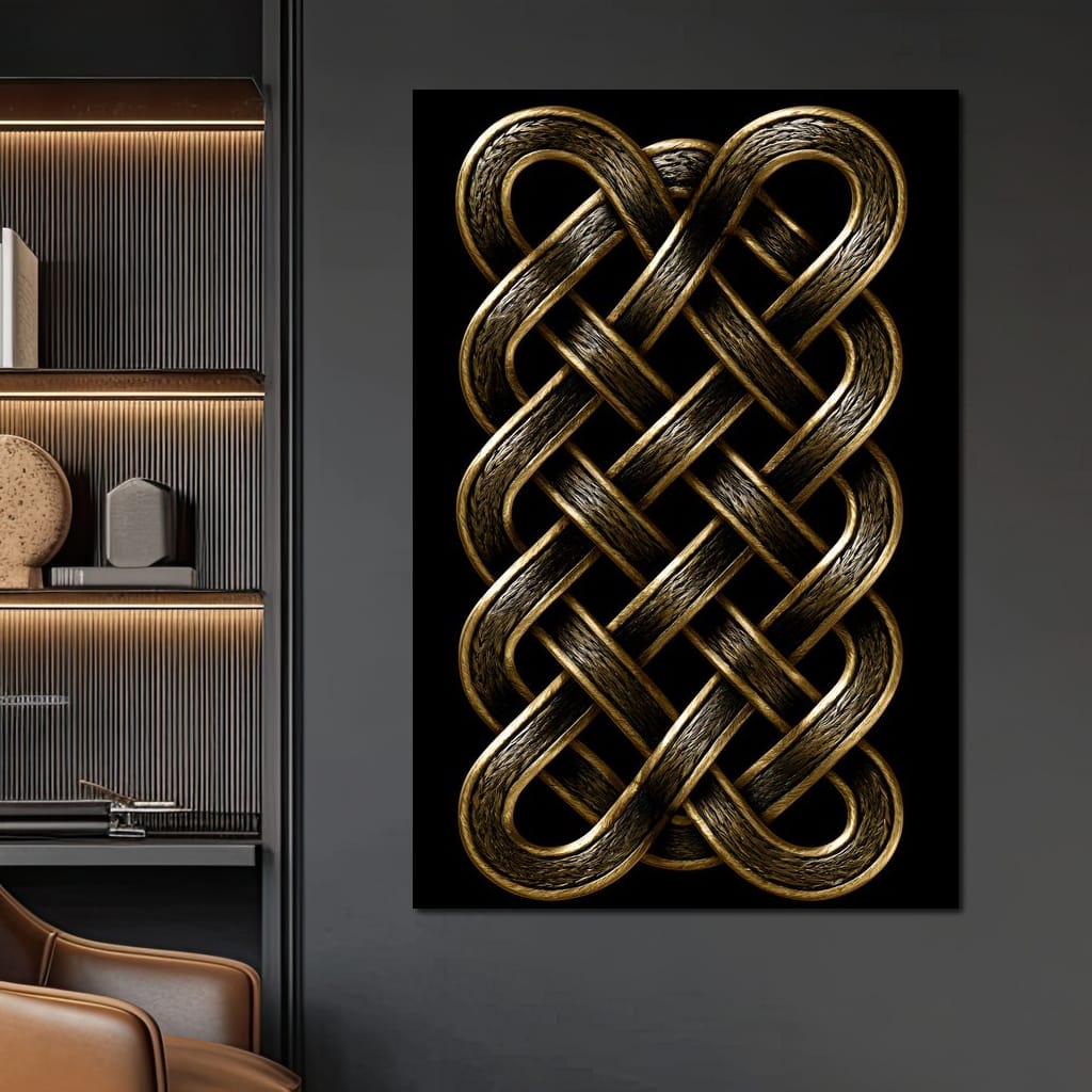 Ancient Norse Gold Metal Interlace Canvas Wall Art