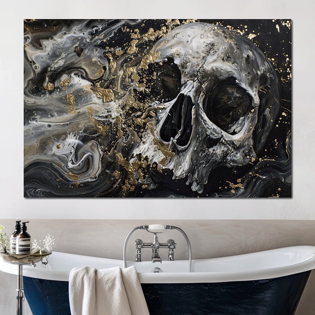 Golden Skull in Galaxy Storm Canvas Wall Art