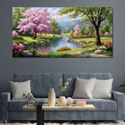 Spring Blossom Mountain Stream Canvas Wall Art