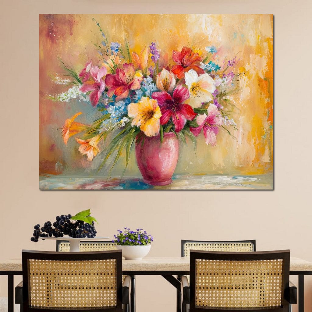 Sunlit Floral Vase Arrangement Canvas Wall Art
