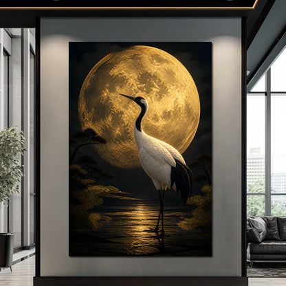 Crane Moonrise Canvas Wall Art