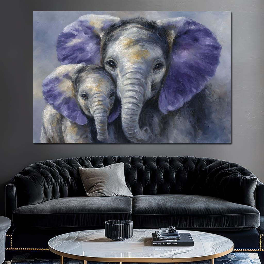 Tender Elephant Family Portrait Canvas Wall Art
