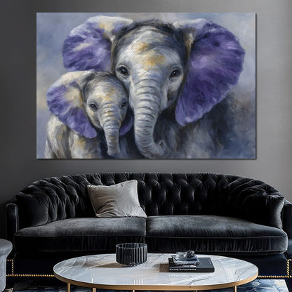 Tender Elephant Family Portrait Canvas Wall Art