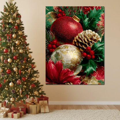 Festive Pine Holly Joyful Noel Canvas Wall Art