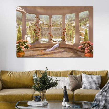 Classical Garden & Waterfall Canvas Wall Art
