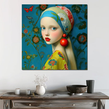 The Girl with the Scarlet Earring Canvas Wall Art