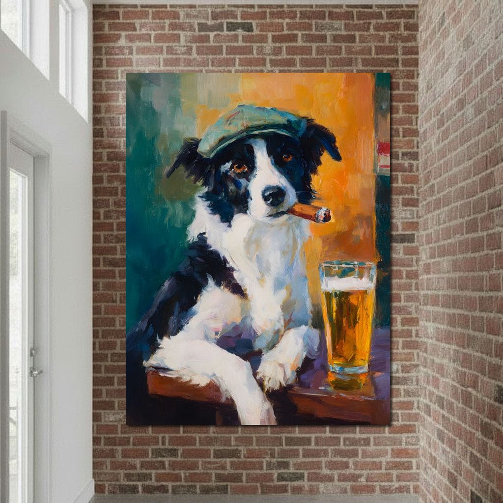 Cigar Dog Pub Portrait Oil Canvas Wall Art