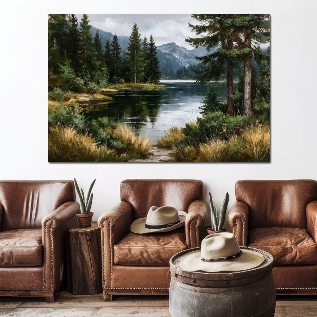Alpine Pine Lake Reflection Canvas Wall Art