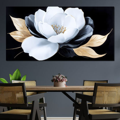 White Petals Night Blossom Canvas Wall Art