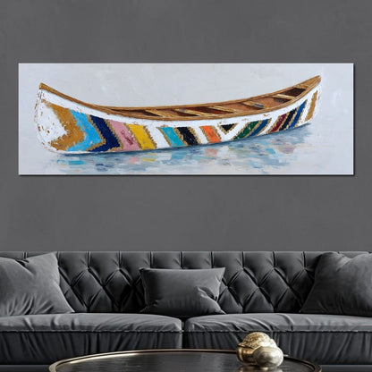 Colorful Canoe Reflections Calm Canvas Wall Art