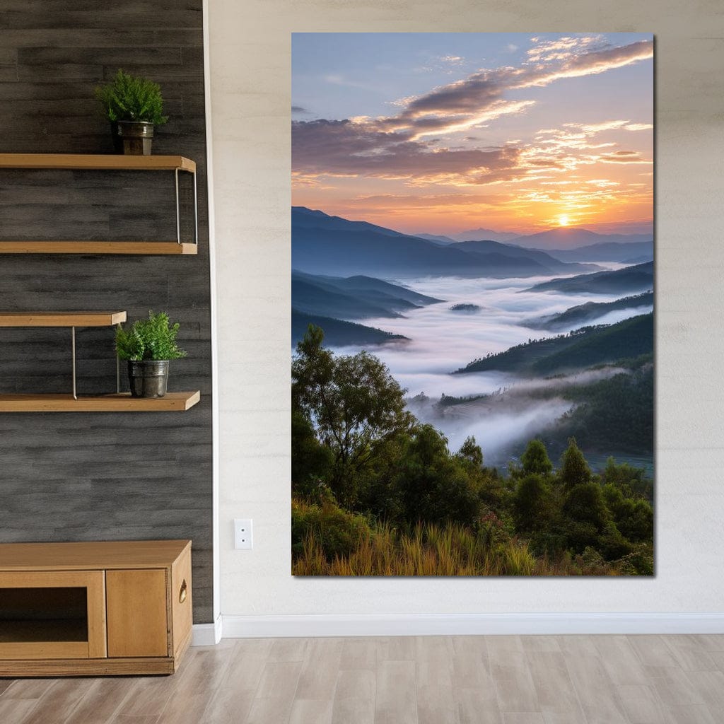 Sunrise Over Misty Mountains Canvas Wall Art