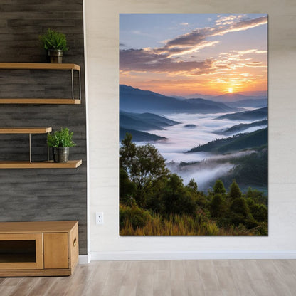 Sunrise Over Misty Mountains Canvas Wall Art