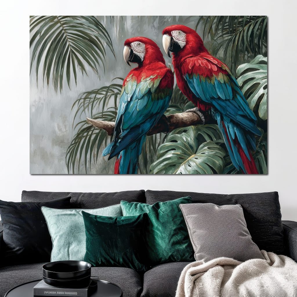 Tropical Macaw Duo Rainforest Canvas Wall Art