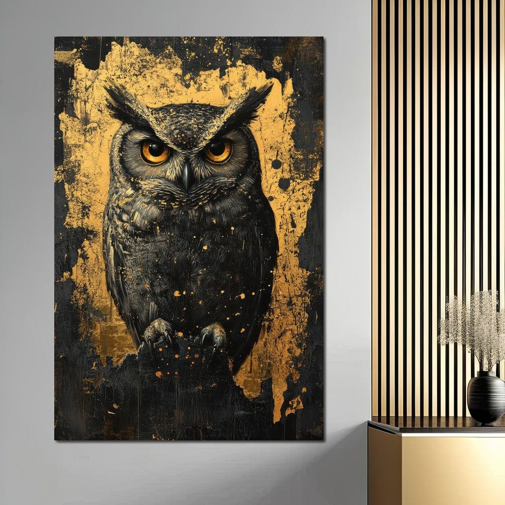 Golden Nocturnal Owl Canvas Wall Art