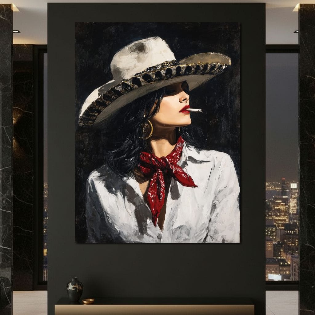 Noir Cowgirl Cigarette Glow Canvas Wall Art