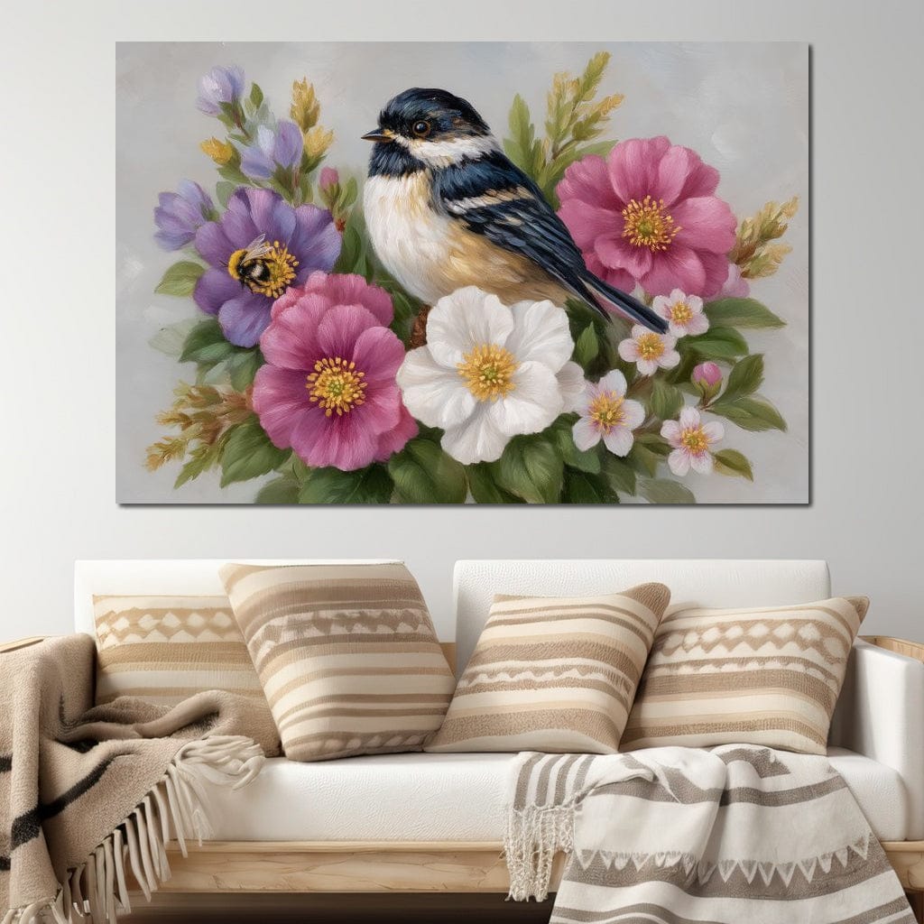 Chickadee Garden Blossom Song Canvas Wall Art