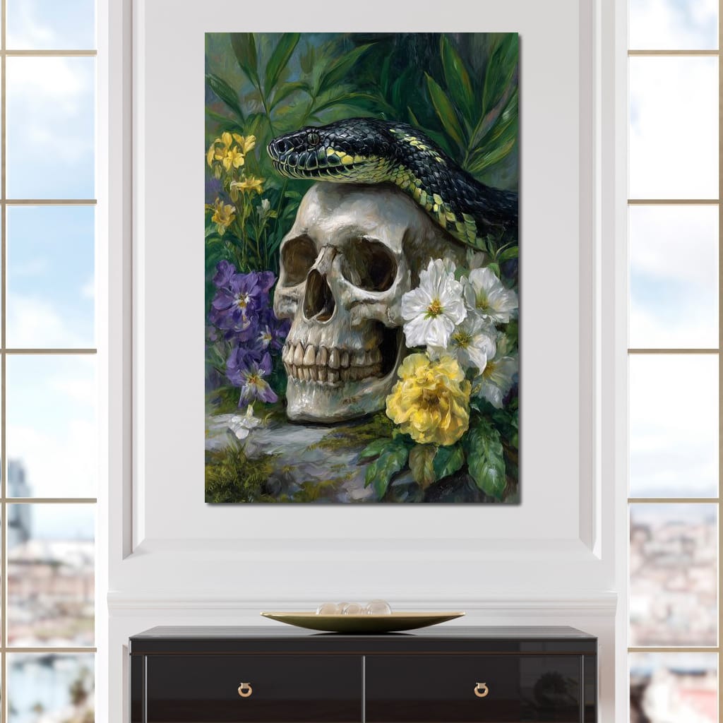 Serpent Crowned Skull Garden Canvas Wall Art