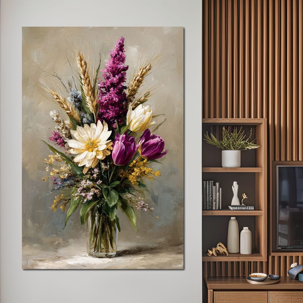 Spring Bouquet on Beige Background Canvas Wall Art