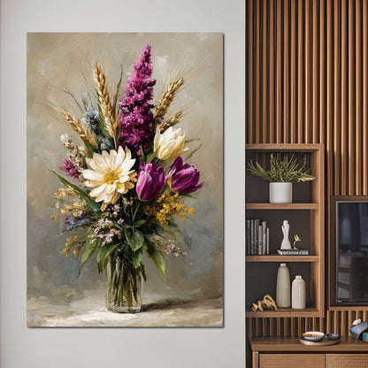 Spring Bouquet on Beige Background Canvas Wall Art