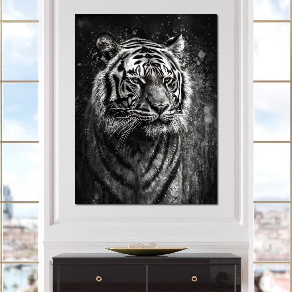 Tiger in Black & White Canvas Wall Art