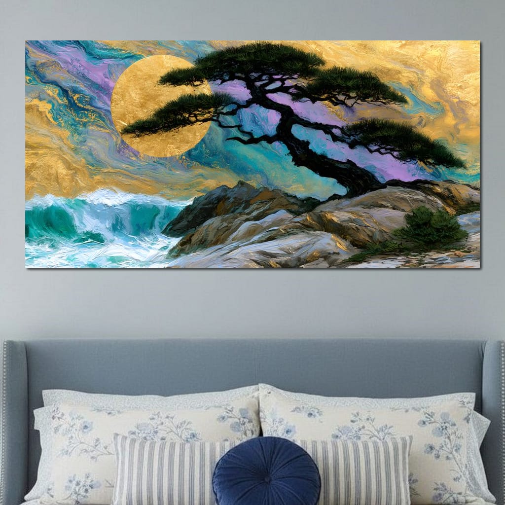 Gilded Solstice Above The Rushing Tide Canvas Wall Art