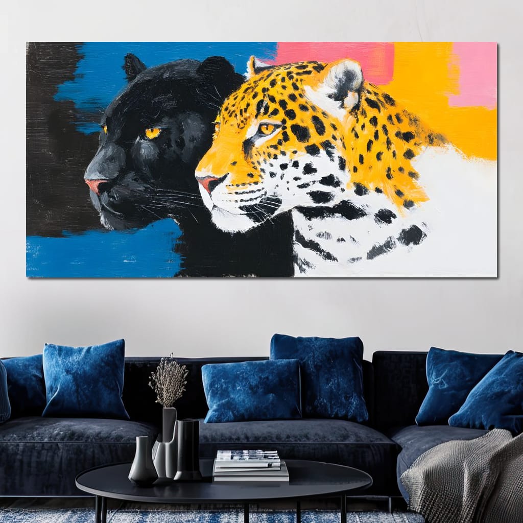 Dual Leopard Heads Pop Painting Canvas Wall Art
