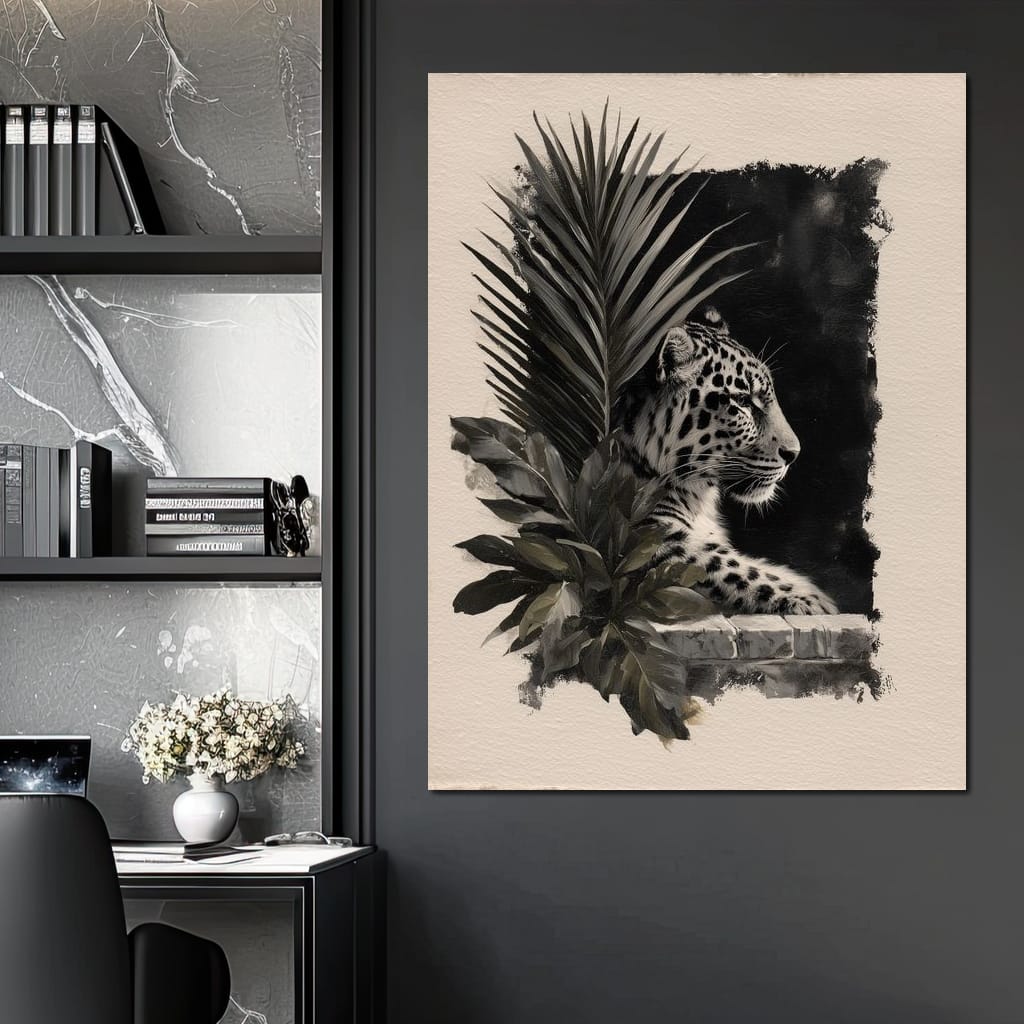 Feline Watch Over Stone Wall Canvas Wall Art