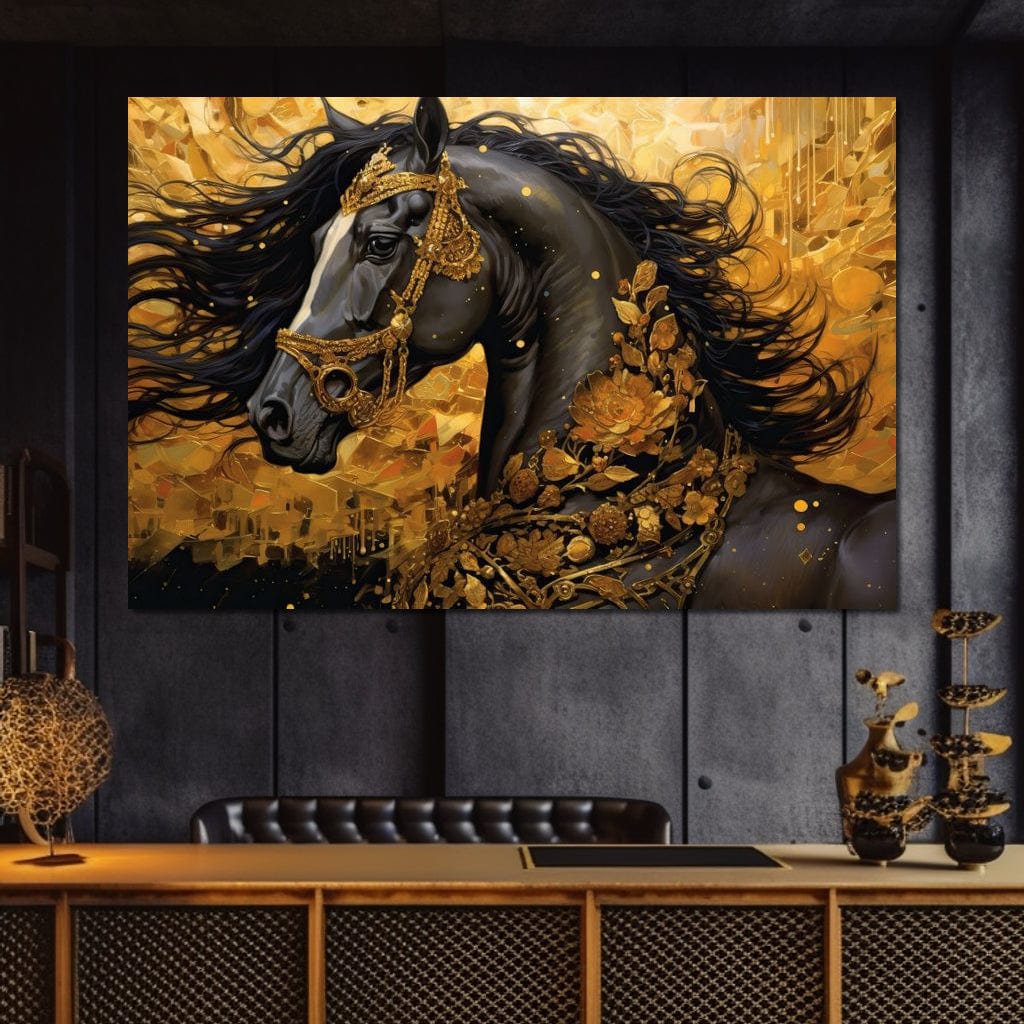 Gilded Black Horse Canvas Wall Art