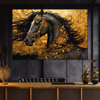 Gilded Black Horse Canvas Wall Art