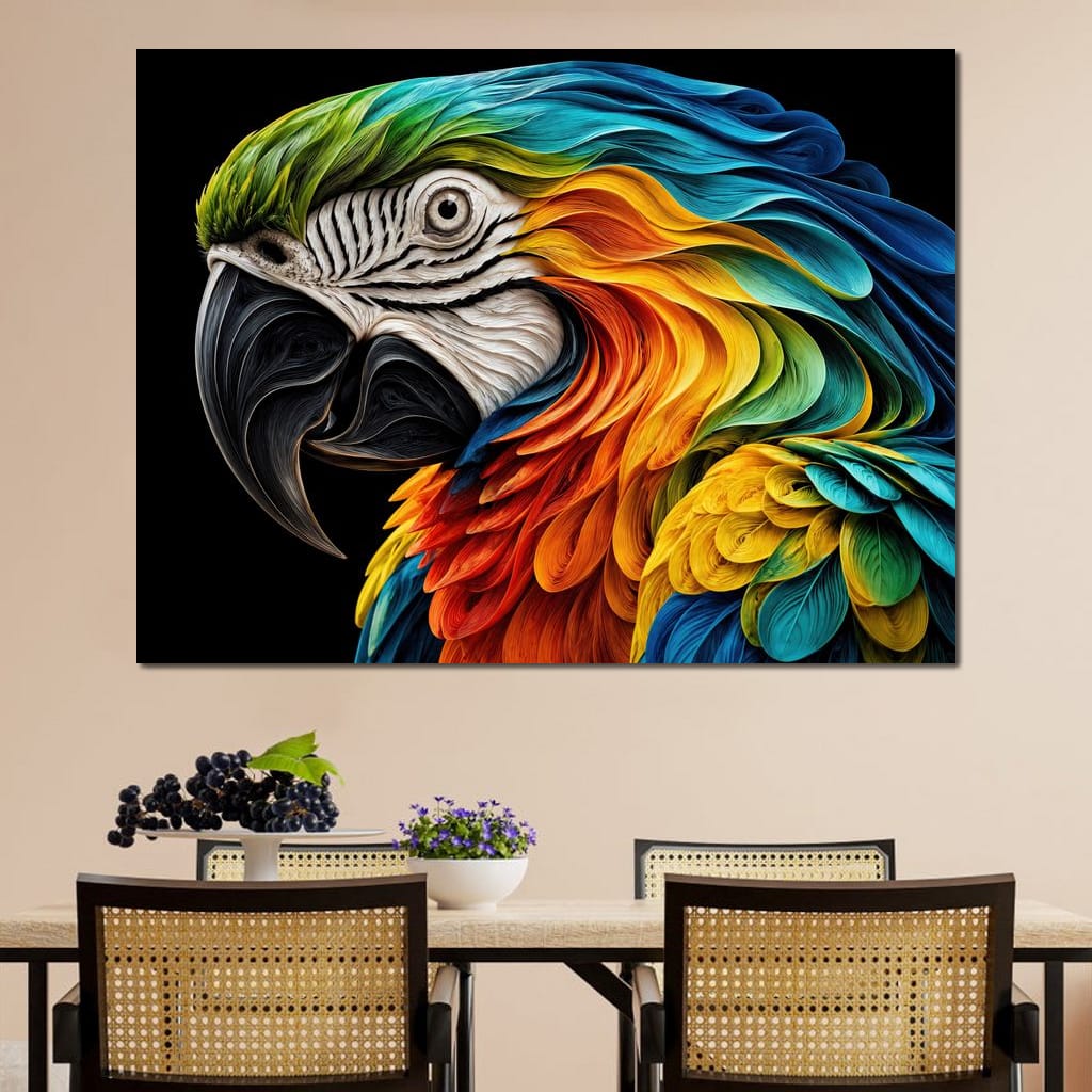 The Ribbon Feather Macaw Canvas Wall Art