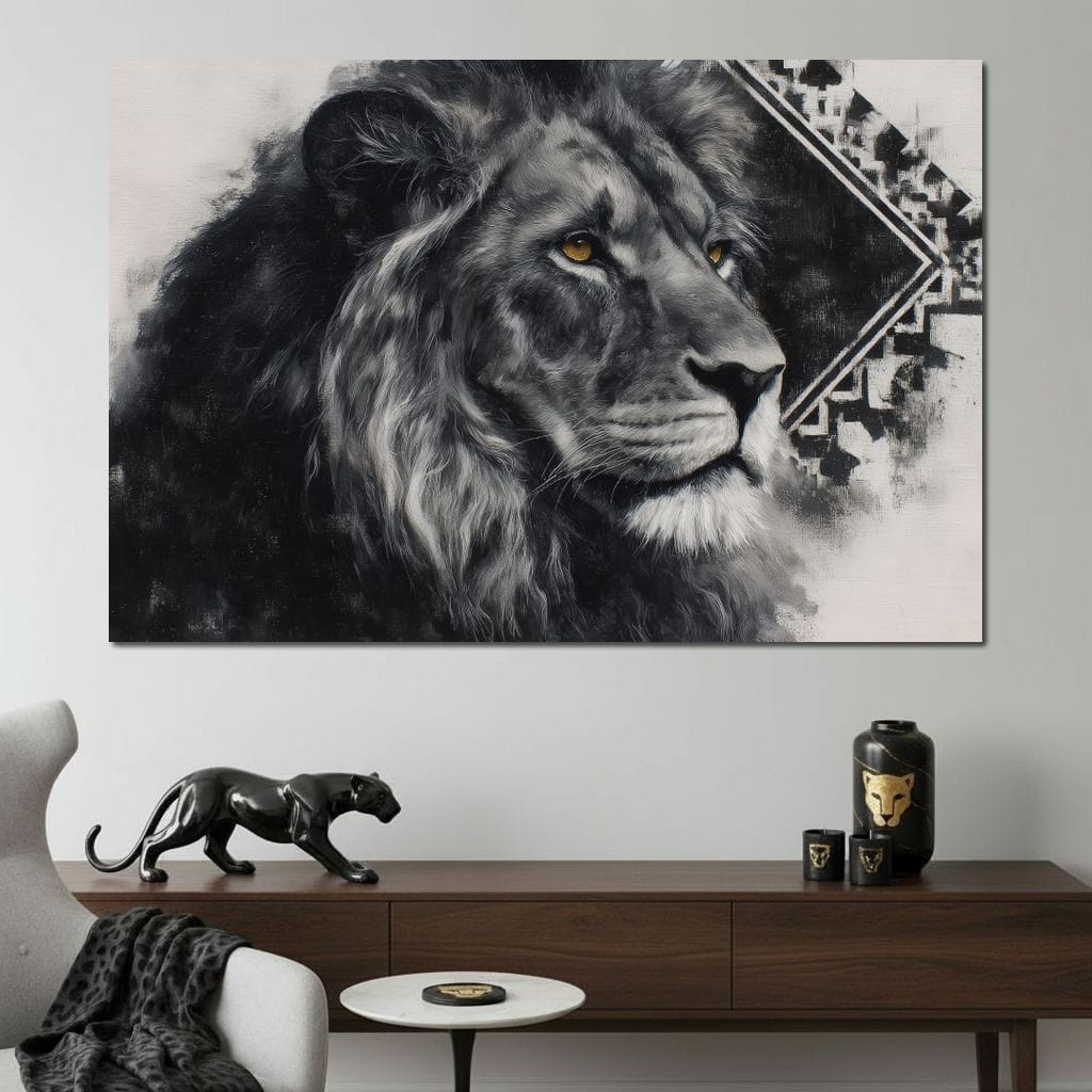 Monochrome Lion Golden Eyes Canvas Wall Art